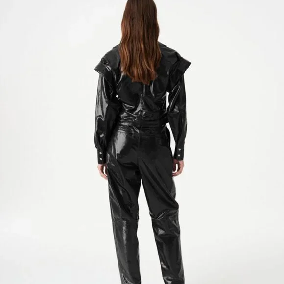 NWT $1195 Iro Tilka Leather Top Blouse in Black Size 36